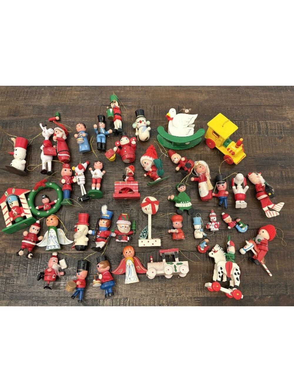 Vintage Wooden Christmas Tree Ornaments Mixed Lot